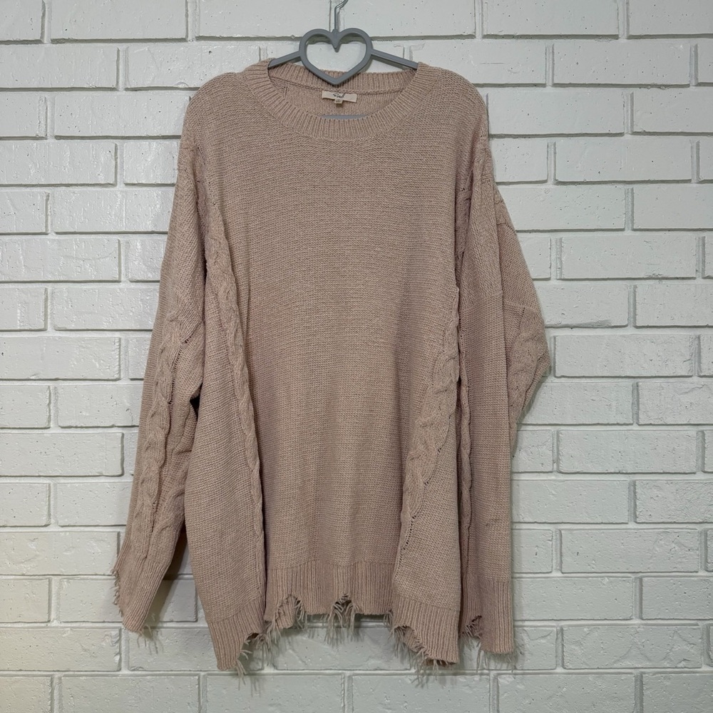 Easel Los Angeles Distressed Hem Cable Knit Sweater – 3X